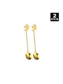 2/4/6/8pcs Stainless Steel Coffee Spoons, Moon & Star Shaped Dessert Spoons, Suitable For Afternoon Tea, Ramadan Gift - Gold - View 9