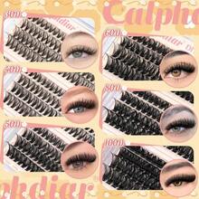 Calphdiar Eyelash Clusters 30D+40D+50D+60D+80D+100D Lash Clusters Wispy Individual Lashes 476PCS D-Curly Lash Extension 10-16MM Natural Lashes Clusters DIY Cluster Eyelash Extensions For Beginners - ColorA - 查看 3