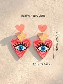一对可爱浪漫的心形亚克力大眼睛吊坠耳环，送给女性的礼物，适合音乐节、度假、派对等场合。 - 粉色 - 查看 4