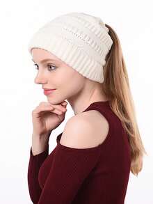 1顶新款欧美针织马尾辫开口帽，多功能保暖时尚女式户外帽 - 1pcs - 查看 13