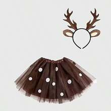 圣诞仙女服装 - 手工制作的蓬巴杜连衣裙，配有驯鹿角头带和雪花装饰 - 涤纶编织休闲仙女服装，适合节日庆祝舞会