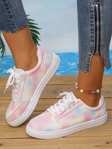 女士休闲运动鞋，春季新款平底低帮系带圆头鞋，户外休闲百搭轻便彩色平底鞋，跑步运动鞋 - 彩色 - 查看 3