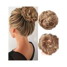 Messy Bun Hair Piece Hair Bun Wavy Curly Scrunchies Chignon Ponytail Hair Extensions Fake Hair Bun Extensions Synthetic Tousled Updo Hairpieces For Women(Golden Brown Mixed Blonde),GoldenBrownMixedBlonde - 金棕色混合金髮 - 查看 2