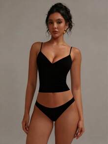 XLLAIS Sexy V-Neck Ruched Camisole Top, Stretchy Casual Tank