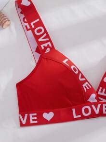 Women's Fashionable Sexy Red Heart & Letter Bra Set - Red - View 4