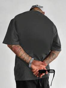 男士时尚百搭日常通勤“永不放弃”印花修身圆领短袖T恤，夏季 - 深灰色 - 查看 2