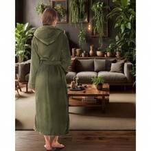 Womens Robe, Long Plush Bathrobe With Hood, Hooded Robes For Women Plus Size Bath Robe,31371251 - 軍綠色 - View 5