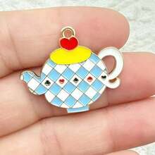 10个/包卡通锌合金吊坠，可爱兔子、扑克牌、魔法兔、茶壶袋挂件装饰，适合DIY首饰制作，项链、手链、耳环、包链、钥匙扣、拉链拉环等。 - 彩色 - 查看 3