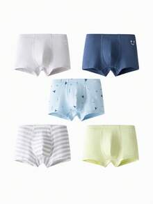 Balabala 5pcs/Pack Boys' High Quality 100% Cotton Briefs, Patterned & Solid Classic Designs
