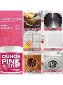 OUHOE Multi-Functional Stain Cleaning Cream, Gently Remove Heavy Household Kitchen Grease Universal Pink Bucket Degrease Polish Stain Remover Cleaning Paste - Pink - View 1