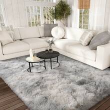 Area Rugs For Living Room, Large Fluffy Tie-Dye Grey Rug For Bedroom, Soft Shag Shaggy Fuzzy Carpets For Boys And Girls Dorm Room Home Decor - 淺灰色 - 查看 4