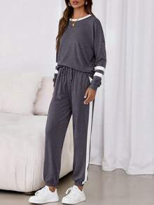 PRETTYGARDEN Women Fall 2 Piece Lounge Outfit Long Sleeve Tops High Waisted Jogger Pants Set Spring Travel Clothes Tracksuit New Years Valentine Vacation Outfit For Women - 深灰色 - 查看 4