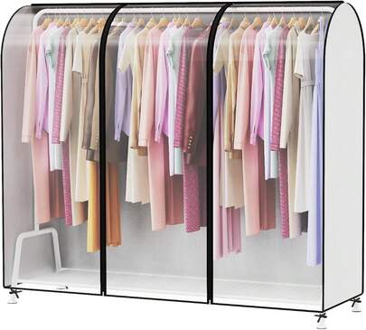 Clear Garment Rack Cover, Clothes Rack Cover Clothing Rack Cover With Durable Zippers For Garment Rack, Clothes Rack, , 72"L 20"W 60"H (Rack Not Included)