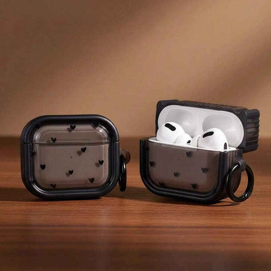 1pc Minimalist Black Heart Design [With Black Ring] Cute & Simple Creative Transparent Silicone Keychain/Holder For AirPods 1/2/3/4/Pro/Pro2/Pro3