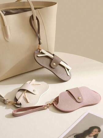 1pc Unisex Minimalist Solid Color PU Leather Eyeglasses Case, Portable Sunglasses Protective Pouch