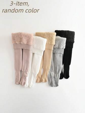 3 Item Children's Thickened Winter Tights For Girls: Warm, Soft, Simple Design, Versatile For Outdoor & Daily Use Girls Tights Baby Toddler Leggings Socks