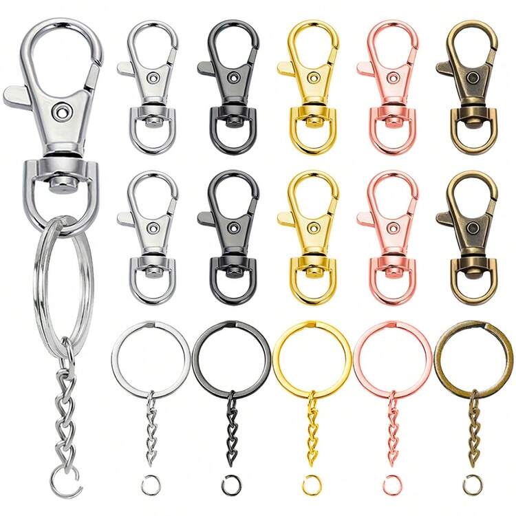 45個 回転式スプリングクリップキーチェーンセット、金属製スプリング