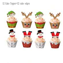 24pcs Christmas Cupcake Wrapper & Topper Set - Red - View 7