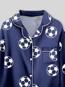 两件套男童蓝色足球印花长袖睡衣套装