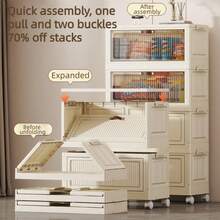 4/5/6-Tier Rolling Storage Drawer Cabinet ,Folds Flat For Storage,Foldable Storage Bins With Flip Doors Stackable Storage Cabinet For Wardrobe Closet, Bedroom, Living Room, Kitchen, Bathroom, Home Decor Storage Organizer For Toys, Clothes & Small Spaces, Waterproof And Moisture-Proof  Easy To Assemble,Dorm Room Essential And Apartment Saver - trắng - Xem 3