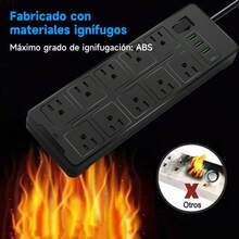 Regleta Cargador Multicontactos Premium Con 10 Salidas 3 Puertos Usb 1 Tipo C Extensiones Negro 14 Tomas 2m American Standard - Tipo de Enchufe A USA (110-127V) - Ver 5