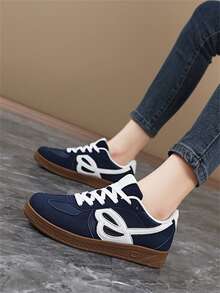 Couple's Retro Casual Thick Sole Sneakers, Breathable Campus Style Running Shoes - Blue - View 5