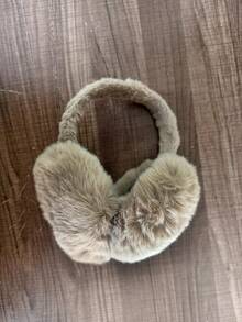 FADZOYLE 1pc Foldable Fluffy Wool Ear Muffs, Adjustable Headband, Soft Wool Lining, Unisex Winter Ear Warmers, Coffee Brown