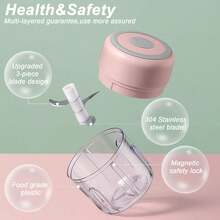 Electric Mini Garlic Chopper, 250ML USB Food Chopper Mincer, Vegetable Onion Portable Small Processor For Garlic, Ginger, Chili, Vegetables Pink-250ML - 粉色 - 查看 3