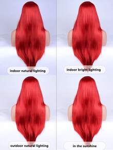 28-Inch Long Straight Red Wig, Suitable For Daily Wear, Parties And Festivals