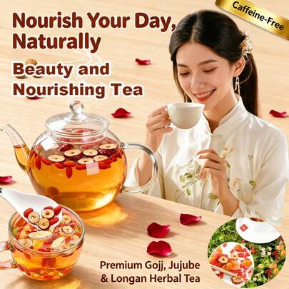 Longan, Red Date And Goji Berry Tea, 150G Blended Tea, Women's Traditional Chinese Medicine Tea, Red Sugar Goji Berry Ginger Jujube Tea, Suitable For Women; Menstrual Period; Staying Up Late, Blood And Qi; Menstrual Cycle, Fertility, Beige Health, Blood Balance - Allergen-Free, Vegan, Easy-To-Use Tea Bags With Hanging Loop - Ideal Women's Health Supplement & Festive Gift, Contains Red Sugar, Goji Berries, Longan, Red Dates, Ginger Shreds; Creative Holiday Gift Ideas; Send Health To And Family