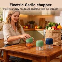 Pequeña picadora-trituradora eléctrica multifuncional de ajo - Tiene también la propiedad de procesador de alimentos pequeño y portátil; puede triturar verduras y ajo. Como procesador de alimentos manual, se puede usar para cortar ajo, cebolla y chile. Su función principal es triturar y picar ajo; gracias a su diseño eléctrico, mejora la eficiencia del procesamiento, y su tamaño compacto facilita su almacenamiento y transporte. - Verde - Ver 6
