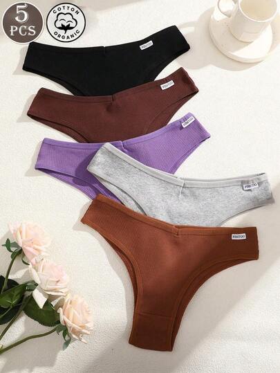 5pcs/Pack Women's Multicolor Ribbed Comfortable Breathable Low-Rise Sexy Panties