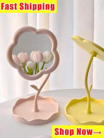 1pc Ins Flower Makeup Mirror Girly Heart Desktop Tabletop Makeup Mirrors For Women Dressing Table With Touch Up Mirror, Ins Tabletop Flower Mirror Creative Bedroom Desktop High Value Makeup Mirror Vanity Mirror. Secret Santa Gifts For Women,Valentine's Day Gifts, Stocking Fillers, Personalised Gifts, Christmas Gifts