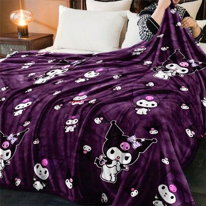  1pc Sanrio, Kuromi Cartoon Character Digital Print Soft & Cozy Flannel Blanket, Suitable For Sofa, Bed, Office, Travel, All Season Versatile Knitted Polyester Throw Blanket, Digital Printing Technique, Ideal Gift For Any Occasion