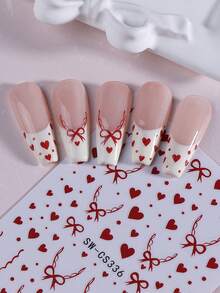 2片红色爱心蝴蝶结美甲贴纸，3D自粘浪漫爱心图案美甲贴，情人节美甲装饰，易于粘贴，适合女性，爱心美甲贴纸，美甲用品 - 紅色 - 查看 7