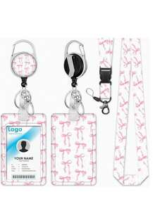 粉色蝴蝶结、樱桃、豹纹卡套，带可伸缩证件夹、登山扣、粉色可伸缩证件卷轴和可拆卸挂绳 - 励志语录证件钥匙扣，适合医生、护士、教师、女学生和办公室职员，圣诞节、感恩节、新年礼物 - 彩色 - 查看 13