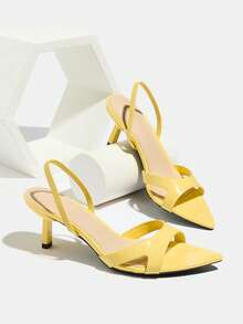 女士高跟鞋，时尚高端猫跟尖头闪亮交叉绑带，高品质柔软镜面材质，性感优雅踝带，舒适百搭，适合任何正式场合，黄色女士礼服凉鞋 - 黃色 - 查看 5