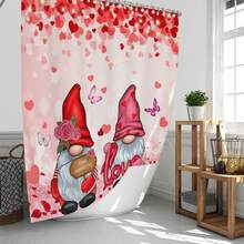 1pc/4pcs Romantic Valentine's Day Themed Shower Curtain Set, Includes Gnome, Heart, "Happy Valentine's Day", Plaid Background, "LOVE" Text Design Shower Curtain, Bath Mat, Toilet Seat Cover, 12 Hooks, Machine Washable, Artistic Design, Suitable For All Seasons, Valentine's Day Shower Curtain, Bathroom Decor - Multicolor - View 23