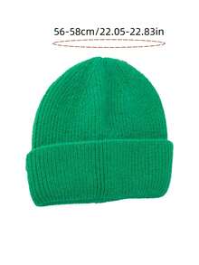 1pc Women's Solid Color Double-Layer Cuffed Fashionable Knit Hat, Warm For Outdoor Use In Autumn/Winter - Green - View 2