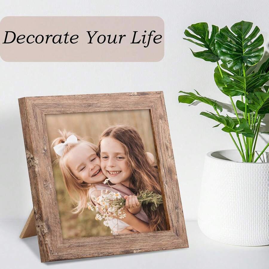 4x4 Picture Frame Wood Display 4x4 Picture Distressed Brown Square Photo Frame For Wall And Tabletop Decoration - White - View 1