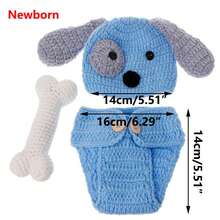 3pcs Blue Puppy Handmade Knitted Newborn Baby Photography Prop Outfit - Blue - View 9