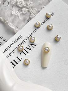 10 chiếc charm móng tay hình hoa ngọc trai giả 3D màu vàng và bạc, phụ kiện làm móng cao cấp cho ngày Valentine, phù hợp cho nhiều mục đích trang trí móng tay DIY. - Nhiều màu - Xem 3