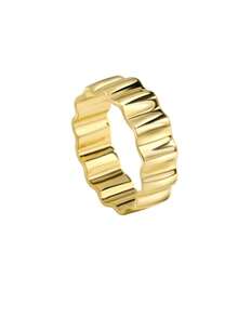Charm-In Wave Pattern Plated Gold Smooth Metal Ring, Gold Color Women's Ring, Non-Fading, Everyday Jewelry, Fashion Ring Jewelry Gift - Gold Model 2 - View 7