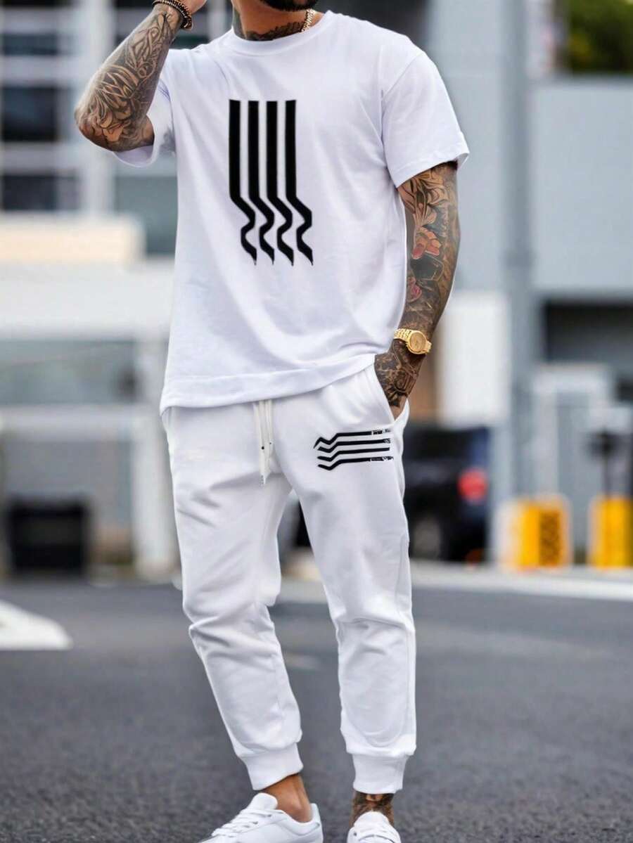 1 pezzo Maglietta a maniche corte leggera e resistente da uomo con motivo a onde astratte bianco-nero - Abbigliamento sportivo casual traspirante, vestibilità regular, lavabile in lavatrice, taglie dalla S alla XXXL per primavera ed estate, maglie a maniche corte, comfort quotidiano, design minimalista, materiale flessibile - nero - Visualizzare 1