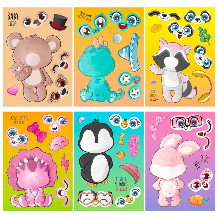 6pcs Cute Animal Transformation DIY Stickers, Fun Assemble Stickers Suitable For Party Favors, Crafts, Holidays, Birthdays, Mother's Day, Graduation Gifts - Multicolor - View 8
