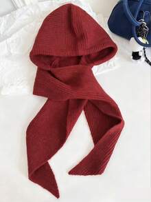 1 pezzo Berretto balaclava da donna di colore unito, cappello lavorato a maglia spesso e caldo con protezione per le orecchie, set elegante e casual retrò di berretto e sciarpa versatile, adatto per uso all'aperto, sci, ciclismo, viaggi, feste, uso quotidiano in autunno/inverno