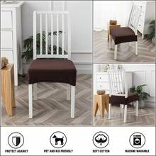 2-Piece Stretch Jacquard Waterproof Chair Cover Set, Removable And Washable, Bohemian Style, Made Of Polyester And Spandex Stretch Fabric, Suitable For Restaurants, Kitchens, Wedding Parties, And Home Décor. - Brown - View 4