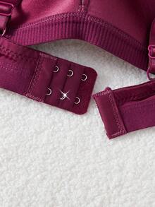 1件装 V 型女士舒适无钢圈软杯纯色内衣文胸 - 酒紅色 - 查看 4