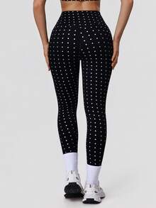 Sodalemon 女士弹力腰带波点休闲健身紧身裤户外训练运动健身紧身裤跑步裤无前缝瑜伽紧身裤 - 黑色 - 查看 8