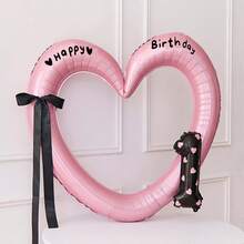 Khung ảnh bóng bay hình trái tim màu hồng, đồ trang trí nơ số cho tiệc sinh nhật - Nhiều màu - Xem 2